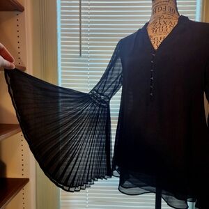 White House Black Market Black Pleated Sleeve Blouse